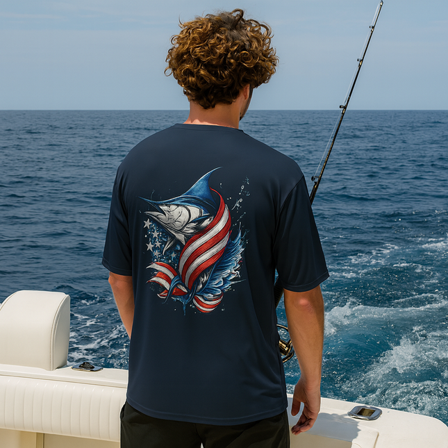 Patriotic Marlin Unisex performance crew neck t-shirt