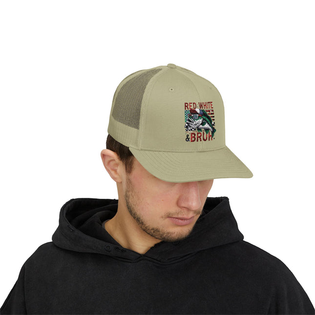Patriotic Fishing Snapback Cap, Outdoor Hat, Red White & Bruh Cap