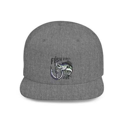 Fish Vibes Flat Bill Snapback Hat with Fish Design