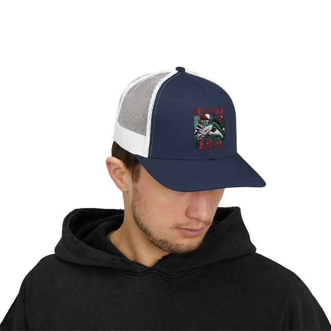 Patriotic Fishing Snapback Cap, Outdoor Hat, Red White & Bruh Cap