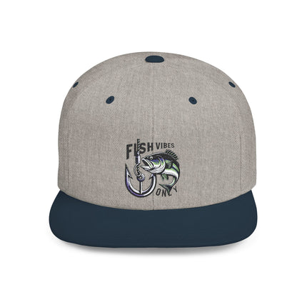 Fish Vibes Flat Bill Snapback Hat with Fish Design