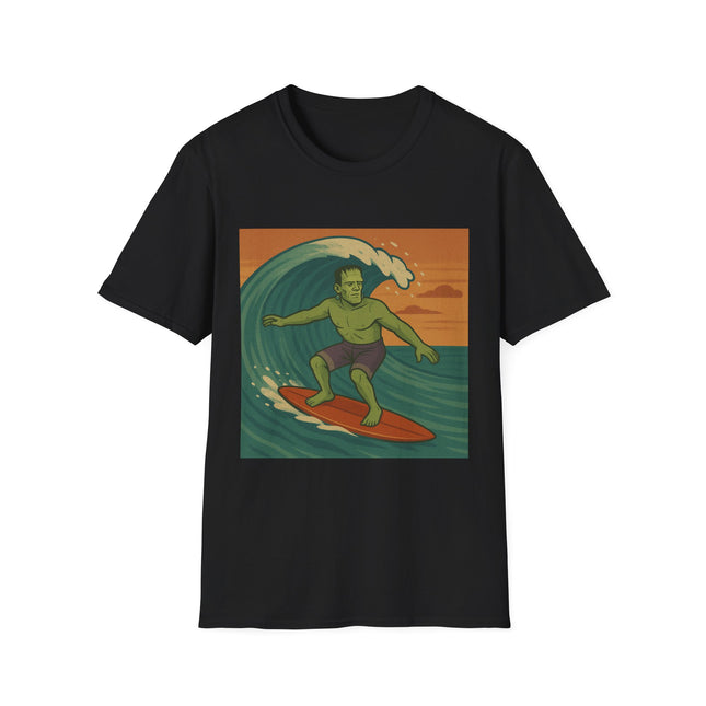 Frankenstein Surfing Halloween Holiday Unisex Graphic Tee