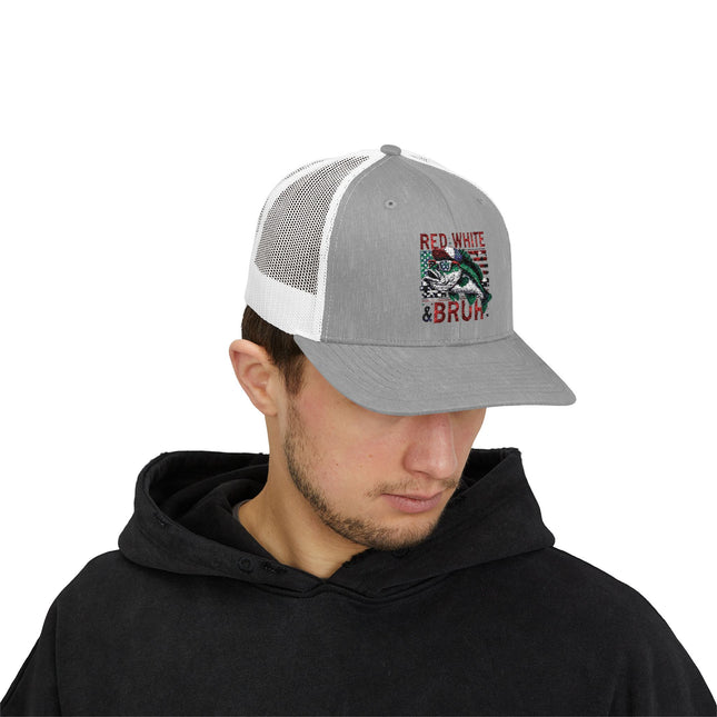 Patriotic Fishing Snapback Cap, Outdoor Hat, Red White & Bruh Cap