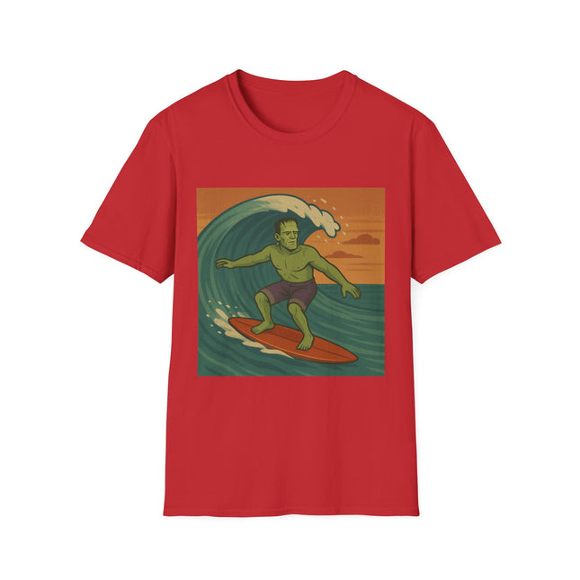Frankenstein Surfing Halloween Holiday Unisex Graphic Tee
