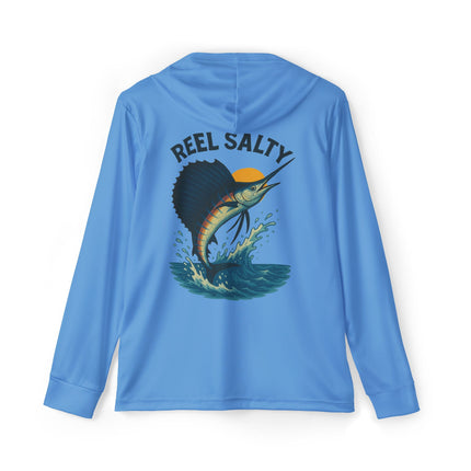 Sailfish Reel Salty Graphic Performance Hoodie Shirt UPF+50