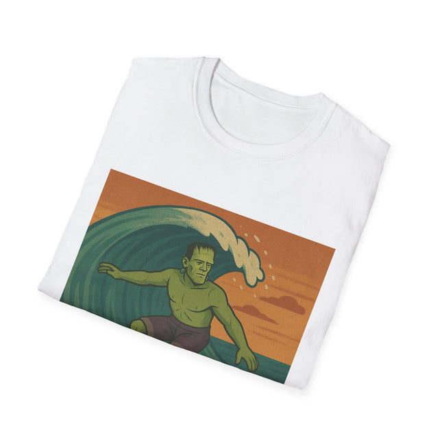 Frankenstein Surfing Halloween Holiday Unisex Graphic Tee