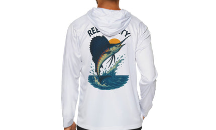 Sailfish Reel Salty Graphic Performance Hoodie Shirt UPF+50