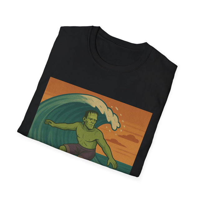 Frankenstein Surfing Halloween Holiday Unisex Graphic Tee