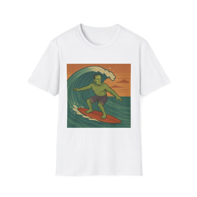 Frankenstein Surfing Halloween Holiday Unisex Graphic Tee