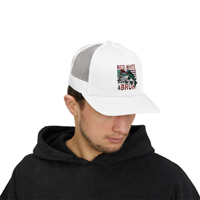 Patriotic Fishing Snapback Cap, Outdoor Hat, Red White & Bruh Cap