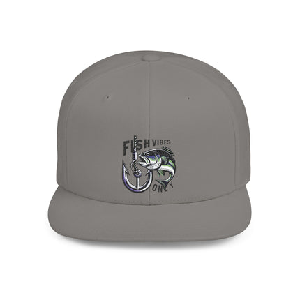 Fish Vibes Flat Bill Snapback Hat with Fish Design