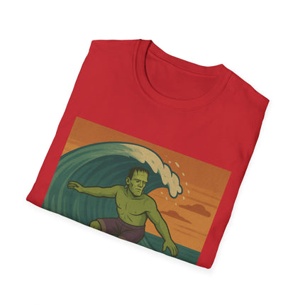 Frankenstein Surfing Halloween Holiday Unisex Graphic Tee