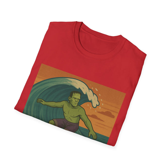 Frankenstein Surfing Halloween Holiday Unisex Graphic Tee