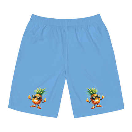 Men's Pineapple Print Board Shorts, Tropical Summer Swimwear, Beachwear, Vacation Essentials, Casual Summer Attire, Fun Beach Shorts