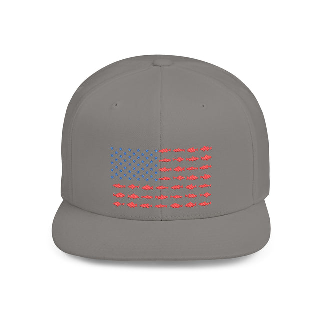 Patriotic Flat Bill Snapback Hat with Flag Design