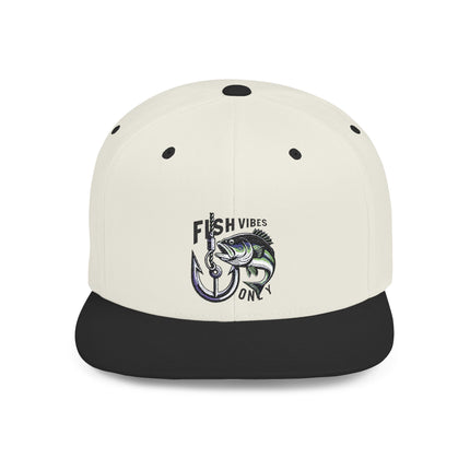 Fish Vibes Flat Bill Snapback Hat with Fish Design