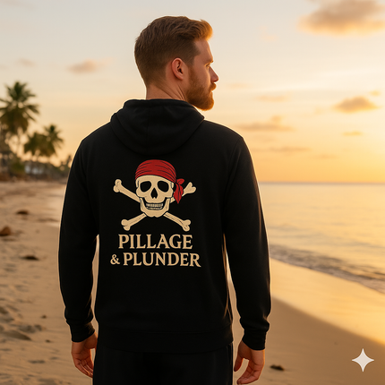 Black Pirate Pillage & Plunder Fleece Hoodie