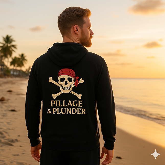 Black Pirate Pillage & Plunder Fleece Hoodie