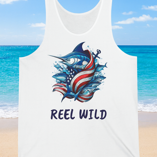 Reel Wild Marlin Fishing Themed Unisex Jersey Tank Top