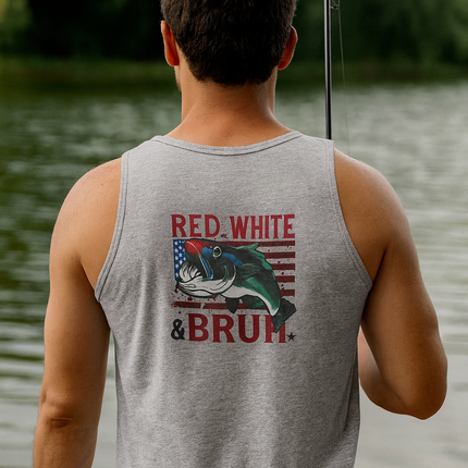 Patriotic Red, White, & Bruh Fishing Tank Top