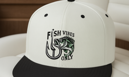 Fish Vibes Flat Bill Snapback Hat with Fish Design