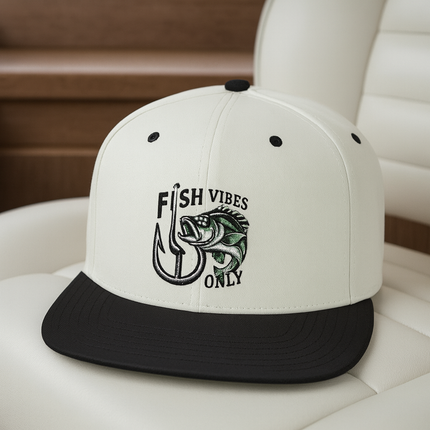 Fish Vibes Flat Bill Snapback Hat with Fish Design