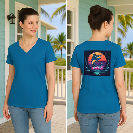 Graphic Marlin Ladies' V-Neck T-Shirt